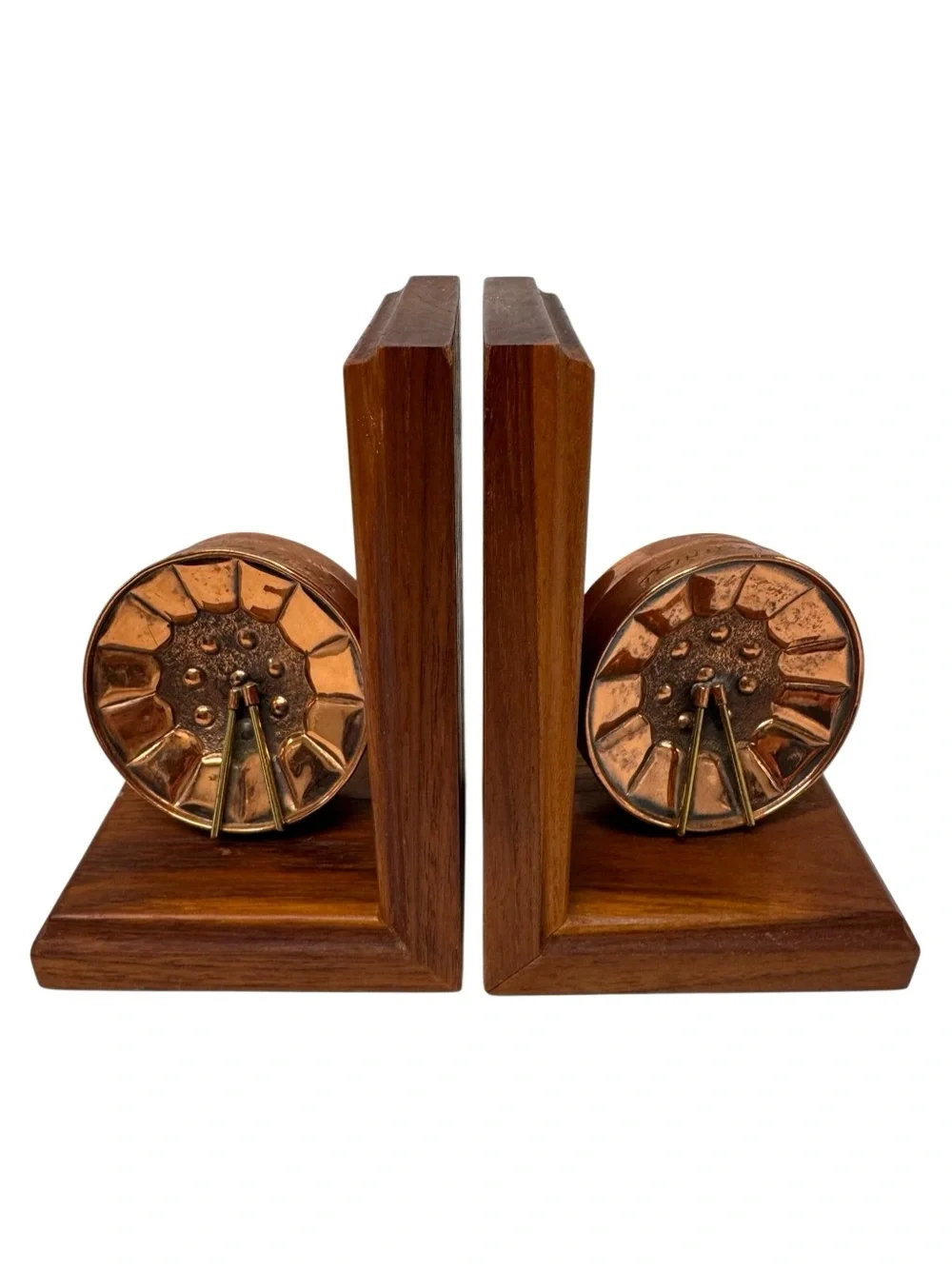 Handcrafted Copper & Wood Bookends - Brown Copper Accent Trinidad